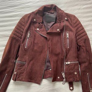 All Saints Deep Red Leather Suede Leather Jacket